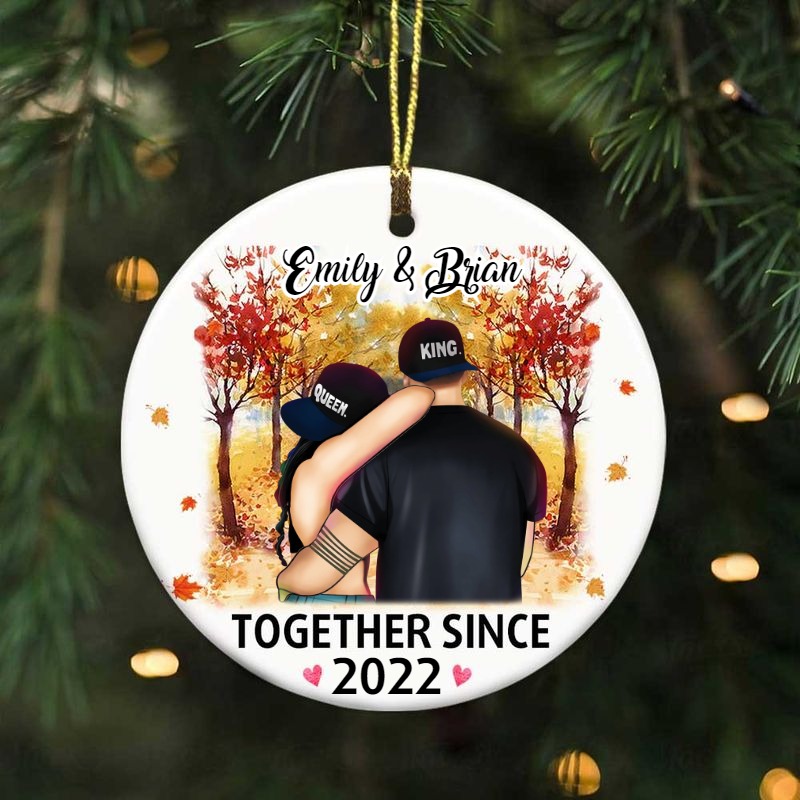 Personalized Couple Fall Together Since Circle Ornament